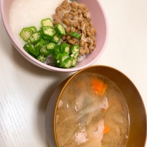 オクラ納豆とろろのネバネバ丼